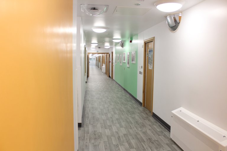Coloured walls in corridor